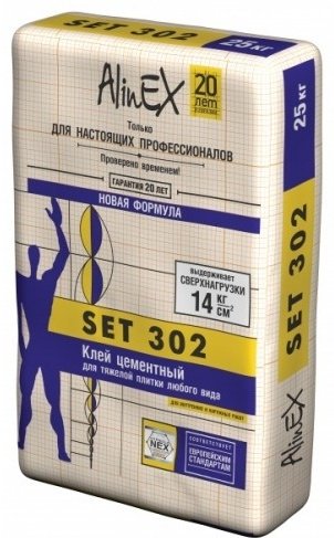AlinEX Set 302 клей цементный для тяжелой плитки любого вида, 25 кг