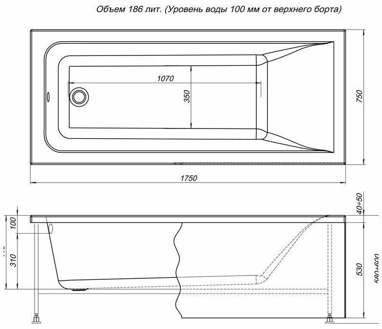 Экран для ванны Aquanet 216303 175x53 см без ножек