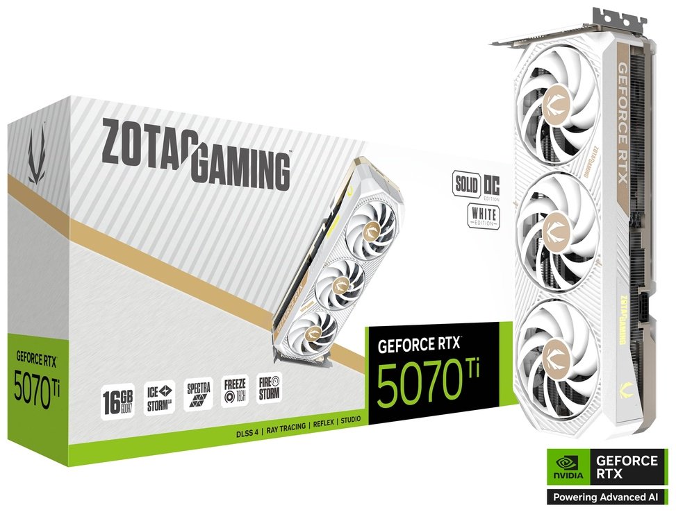 Видеокарта ZOTAC GAMING GeForce RTX 5070 Ti SOLID CORE OC White Edition ZT-B50710Q2-10P 16 Гб купить,NaN