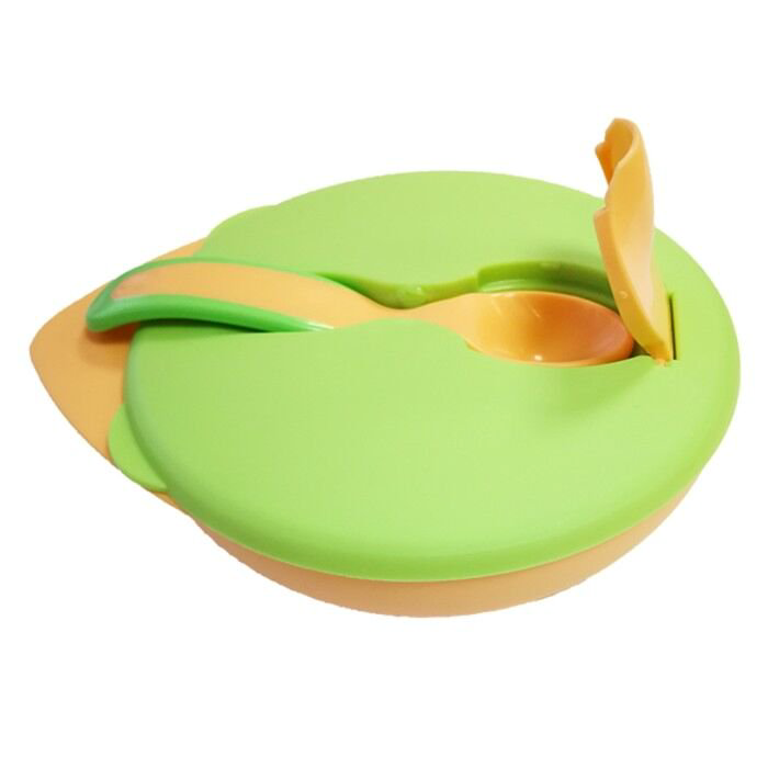 Тарелка c крышкой и ложкой Baboo 6 м+ зеленый купить,NaN