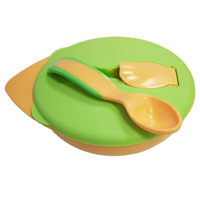 Тарелка c крышкой и ложкой Baboo 6 м+ зеленый купить,NaN