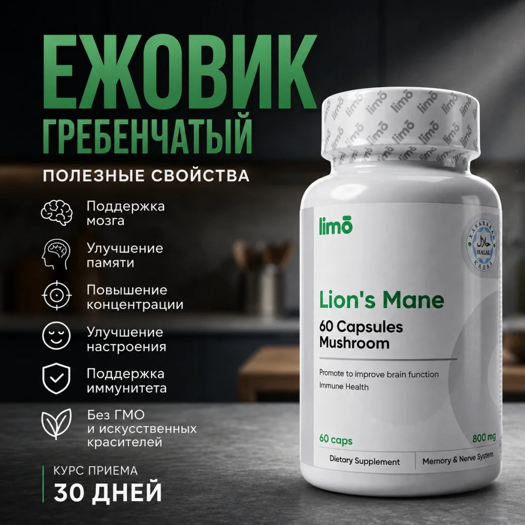 БАД Limo Lion's Mane Ежовик Гребенчатый 60шт
