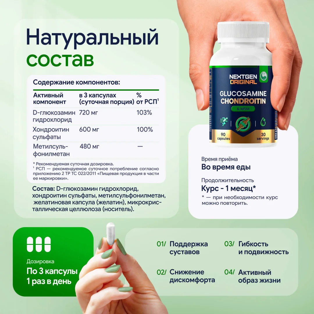 БАД Nextgen Original глюкозамин + хондроитин + МСМ 90шт