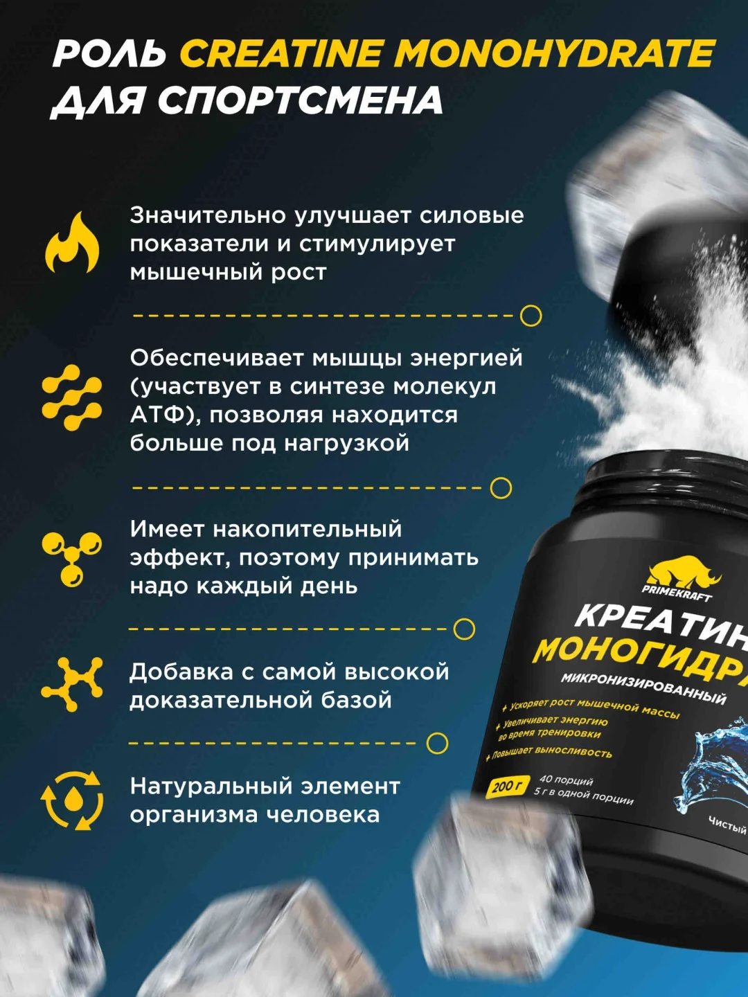 Креатин Primekraft Creatine Monohydrate 200 г нейтральный