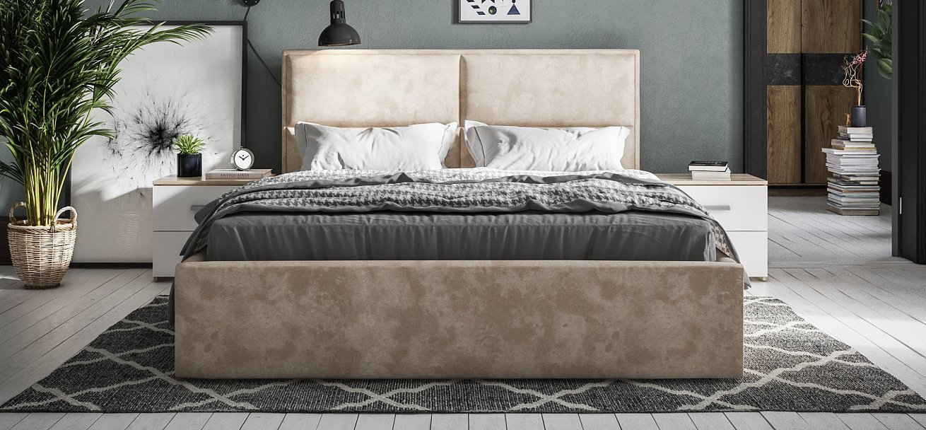 Кровать Divan Boss MILA 160 двуспальная, 160x200 см (с матрасом, подъёмный механизм) бежевый купить,NaN