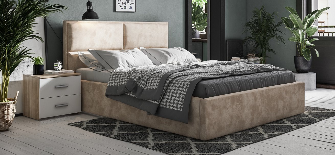 Кровать Divan Boss MILA 160 двуспальная, 160x200 см (с матрасом, подъёмный механизм) бежевый купить,NaN