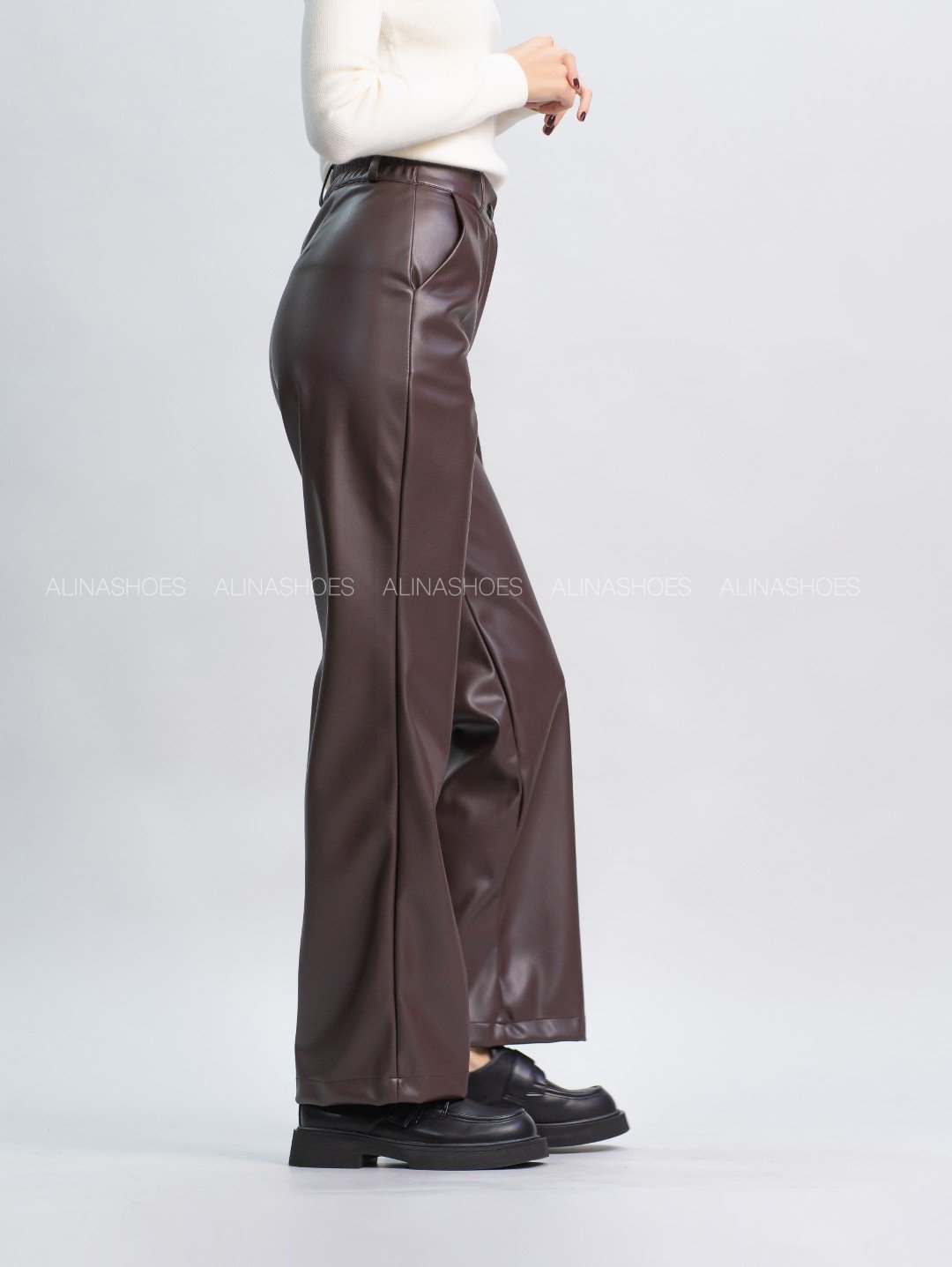 Кожаные брюки alinashoes коричневый купить,NaN