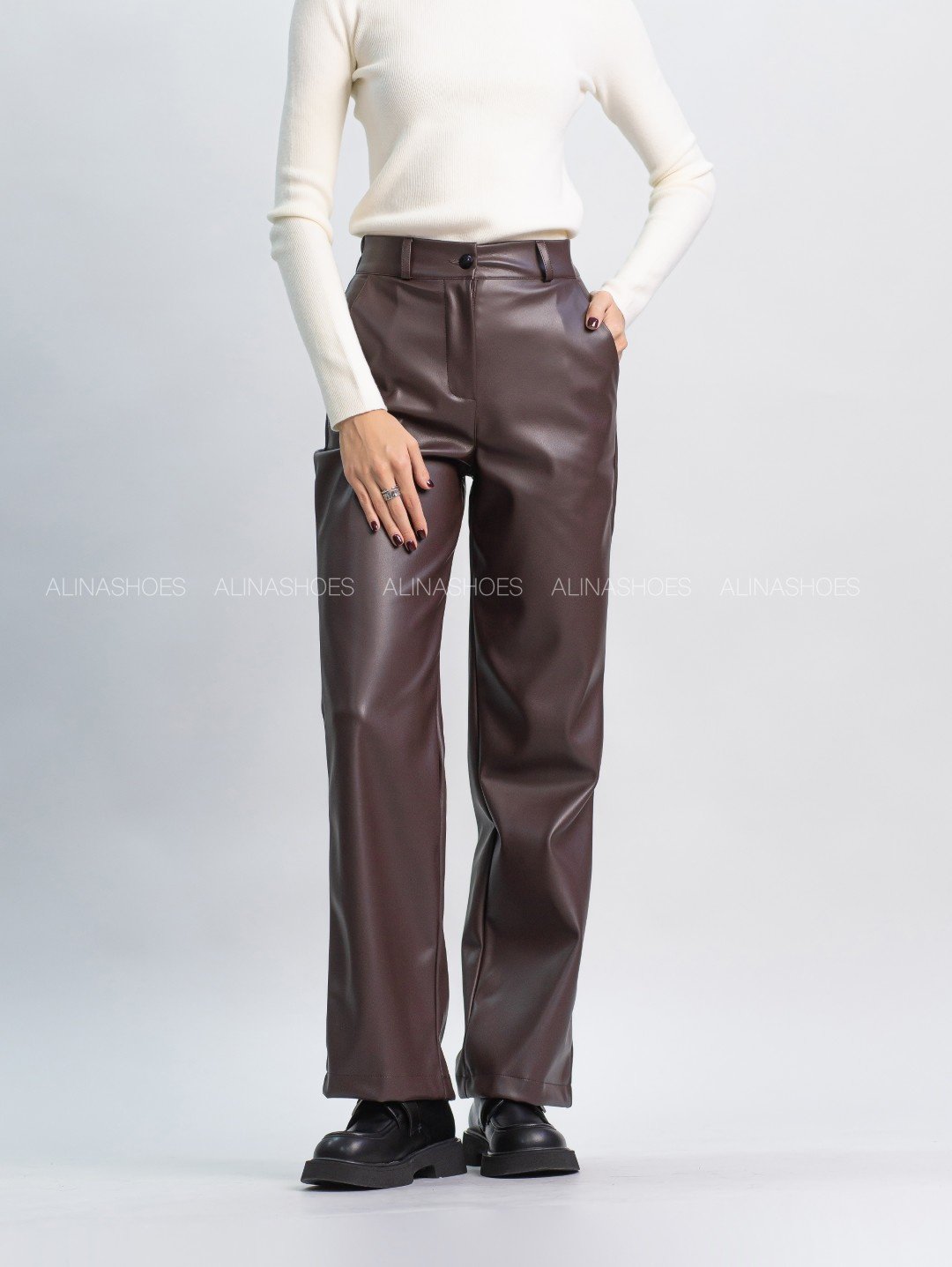 Кожаные брюки alinashoes коричневый купить,NaN