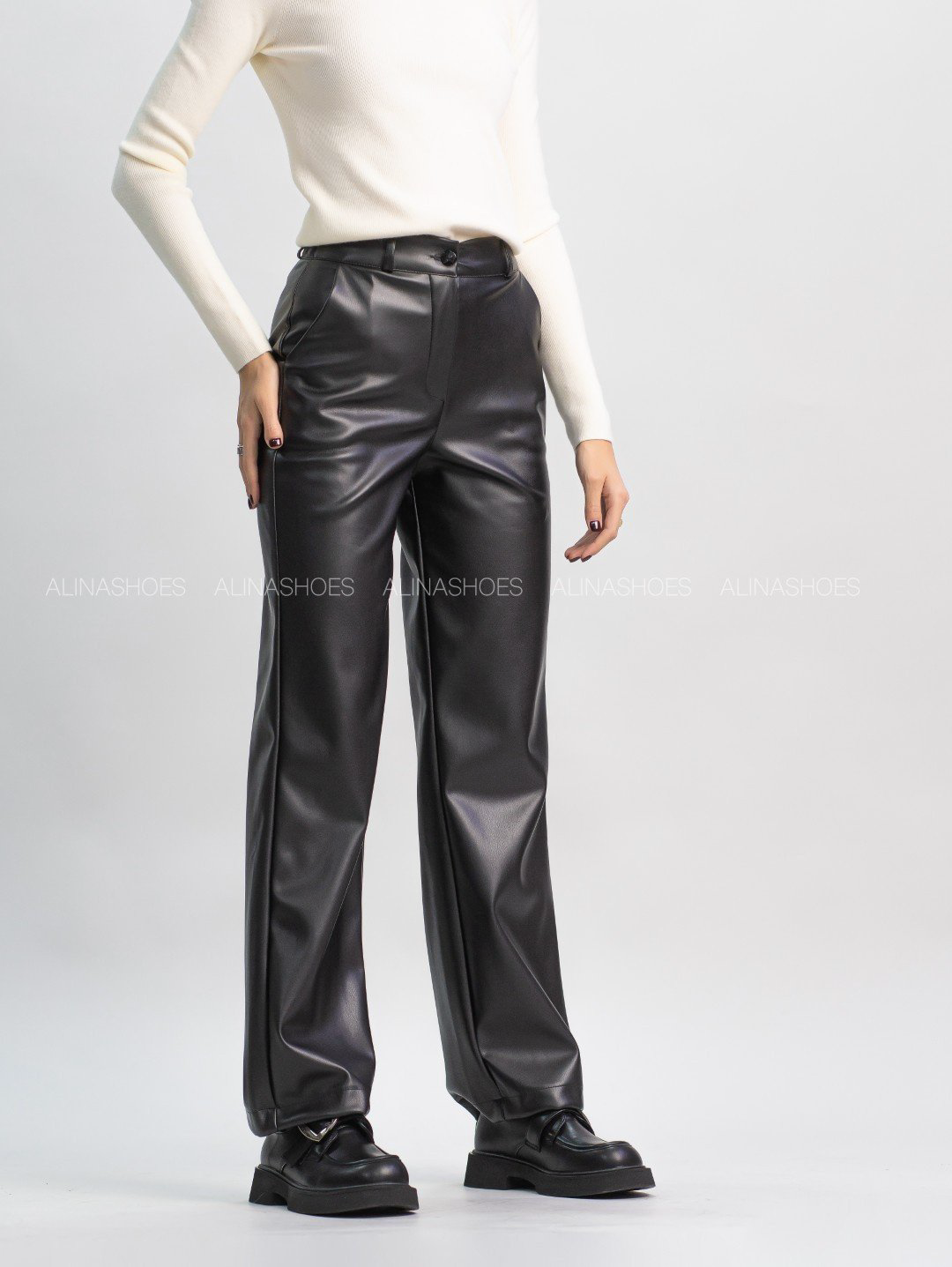 Кожаные брюки alinashoes черный купить,NaN