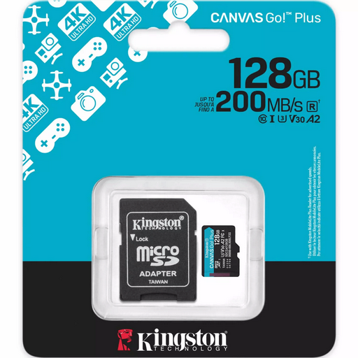 Карта памяти Kingston Canvas Go Plus SDCG4/128GB  с адаптером SD