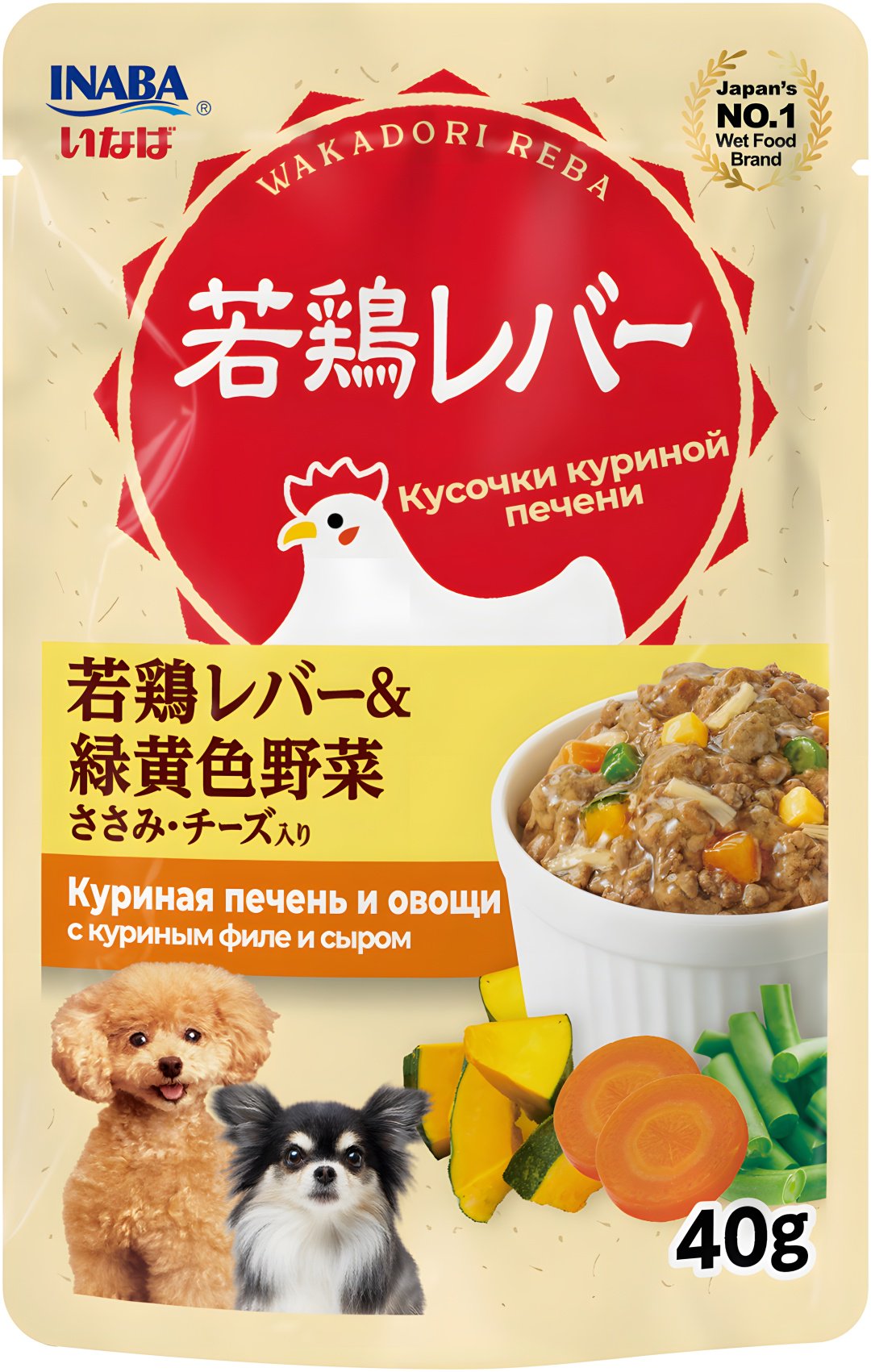 Корм INABA Wakadori reba Куриная печень и овощи с куриным филе и сыром для мелких пород 40 г 1 шт
