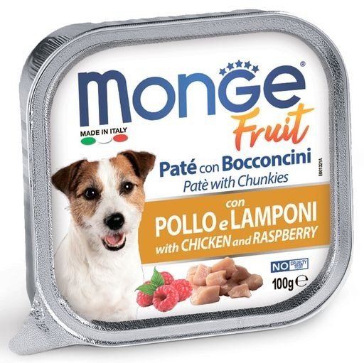 Корм Monge Fruit Курица с малиной паштет для всех пород 100 г 1 шт купить,910