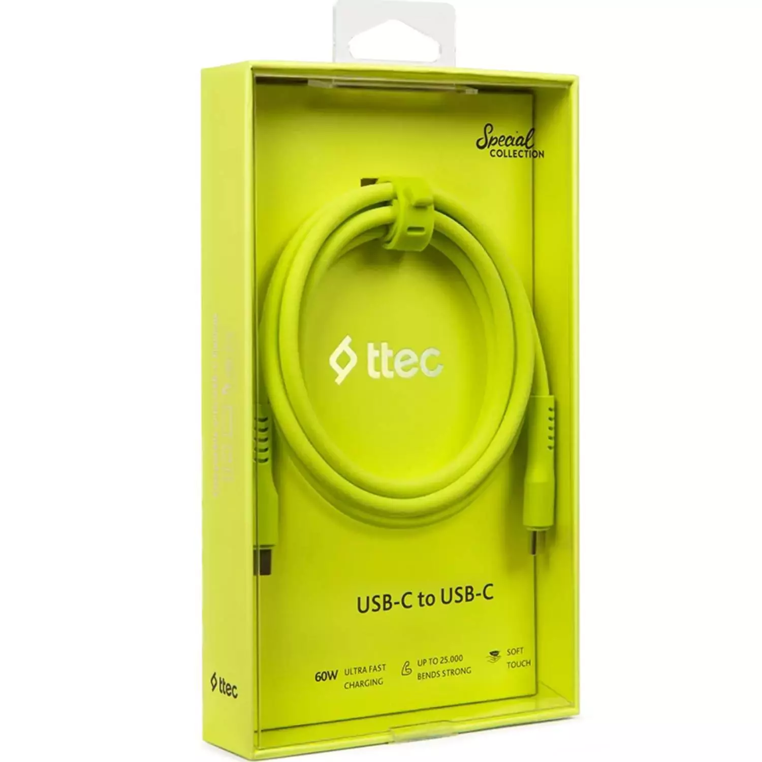 Кабель для телефона TTEC USB-C-USB-C 60W PD/QC Fast Charging/Data Cable 120 cm Neon Yellow купить,3990