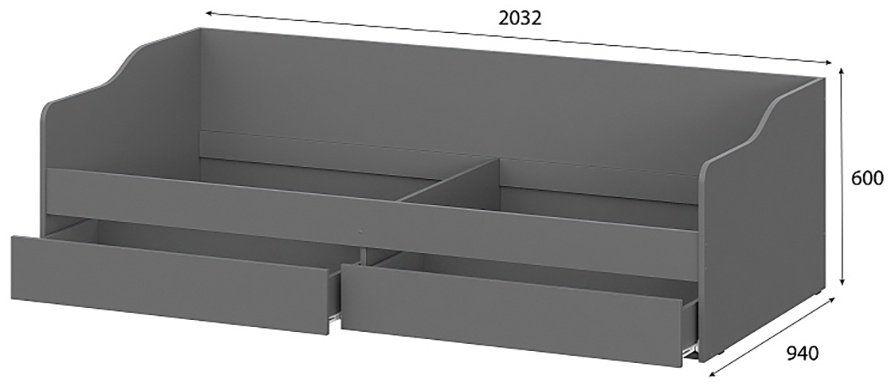 Кровать подростковая КР 2, 90x200 см, графит купить,NaN