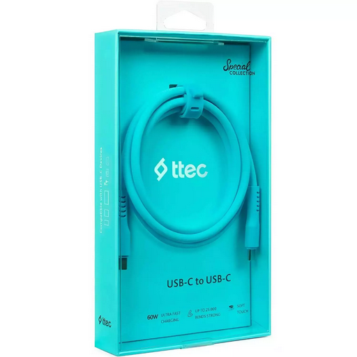 Кабель для телефона TTEC USB-C-USB-C 60W PD/QC Fast Charging/Data Cable 120 cm Neon Blue