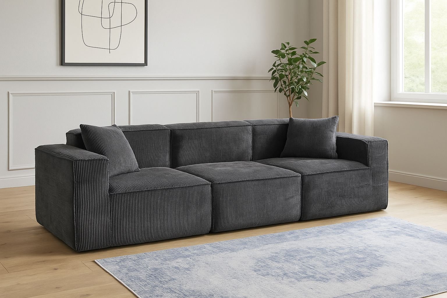 Бескаркасный диван ZETA HALIFAX, 306х100 см, обивка велюр, темно-серый купить,NaN