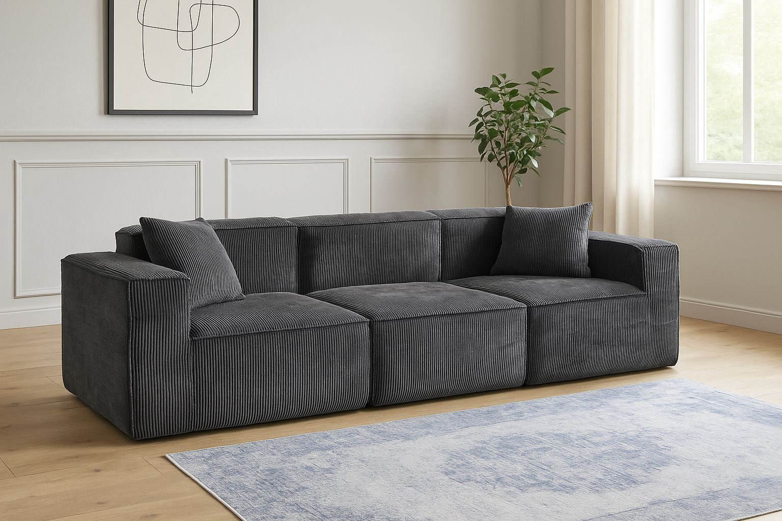 Бескаркасный диван ZETA HALIFAX, 306х100 см, обивка велюр, темно-серый купить,NaN