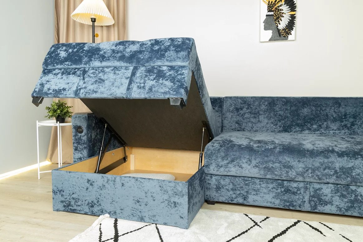 Диван ZETA Тургояк, 310х97 см, обивка ткань, синий купить,NaN