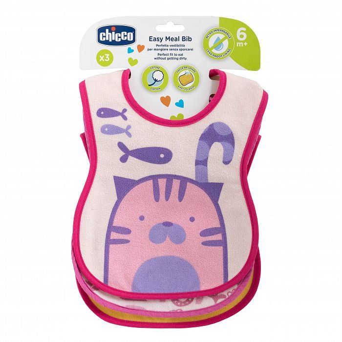 Нагрудник Chicco Easy Meal 6м+ 3шт розовый купить,NaN