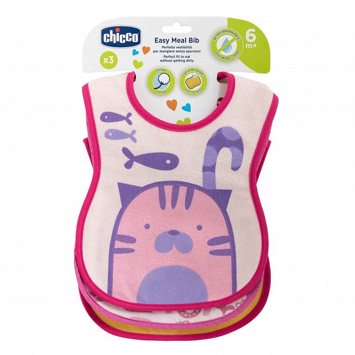 Нагрудник Chicco Easy Meal 6м+ 3шт розовый купить,NaN