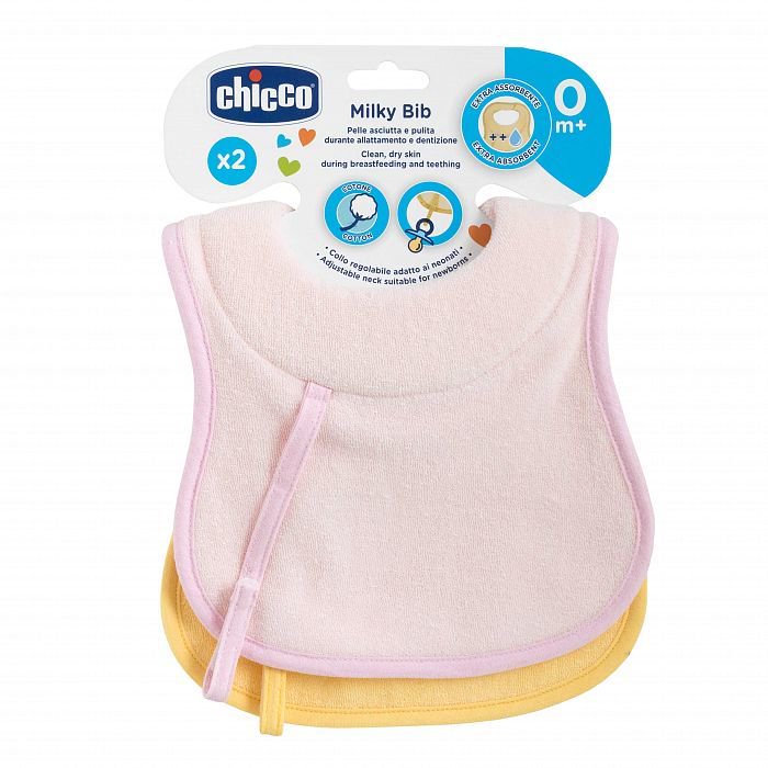 Нагрудник Chicco Milky Bib 0м+ 2шт розовый-желтый купить,NaN