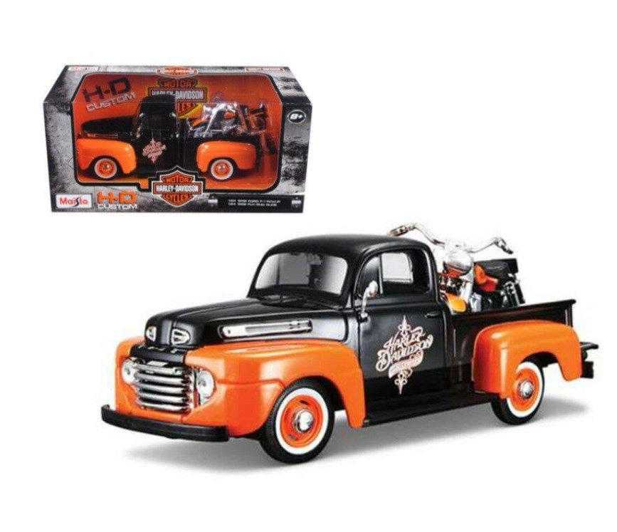 Модель автомобиля Maisto Harley-Davidson 1:24 H-D Ford F-1 Pickup с мотоциклом H-D FLH Duo Glide купить,NaN