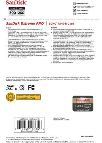 Карта памяти SanDisk Sandisk Extreme Pro UHS-II V90 SDSDXDK-256G-GN4IN 256 Гб
