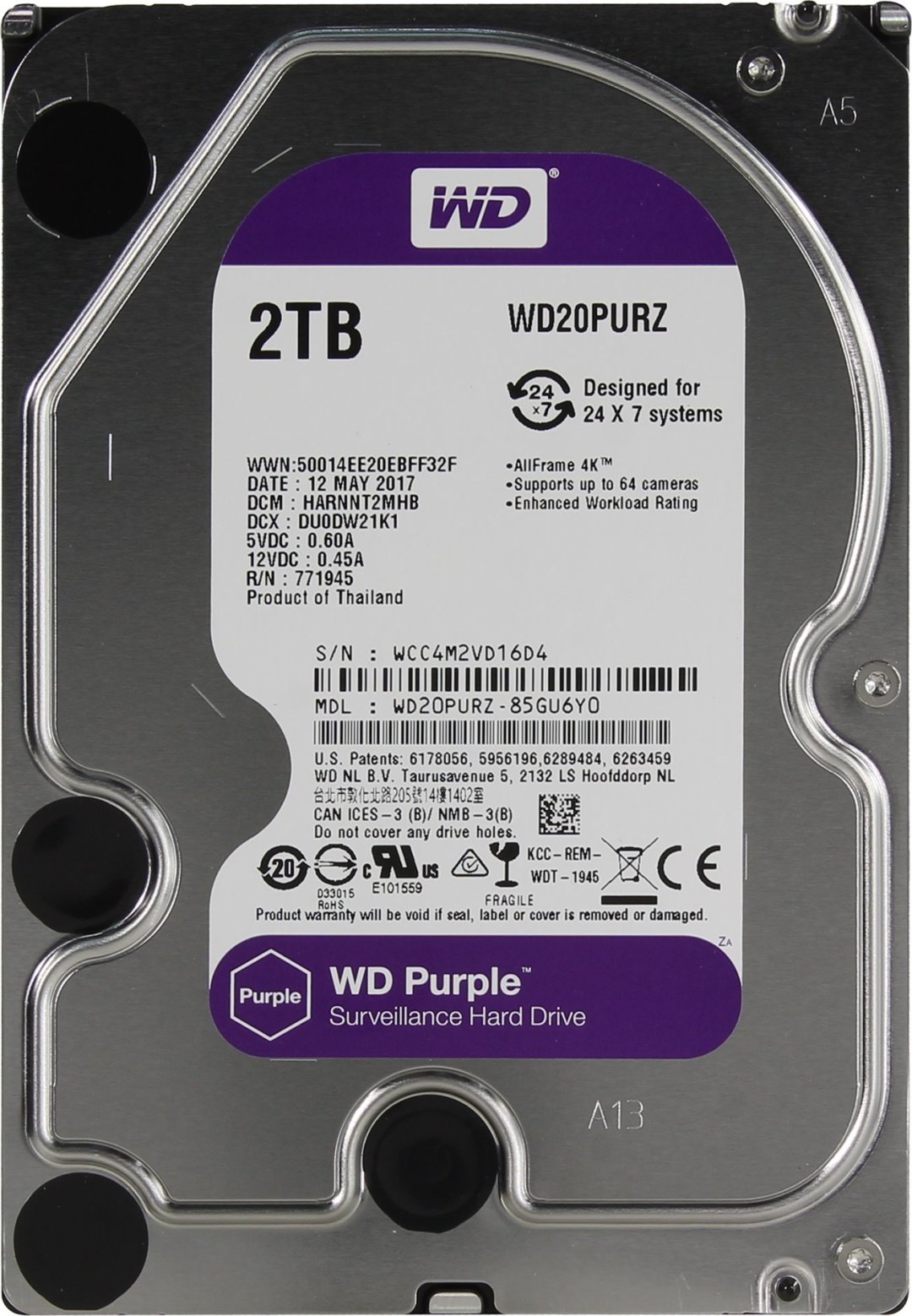 HDD Western Digital Purple WD20PURZ 2000 Гб купить,NaN