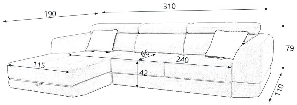 Диван угловой ARIBA Tennesi 2Я-3Ф, 310х190 см, обивка рогожка, темно-серый купить,NaN