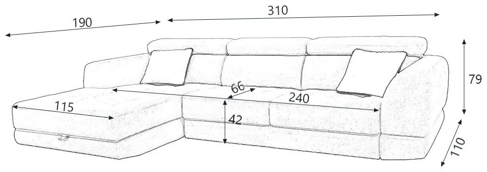Диван угловой ARIBA Tennesi 2Я-3Ф, 310х190 см, обивка рогожка, серый купить,NaN