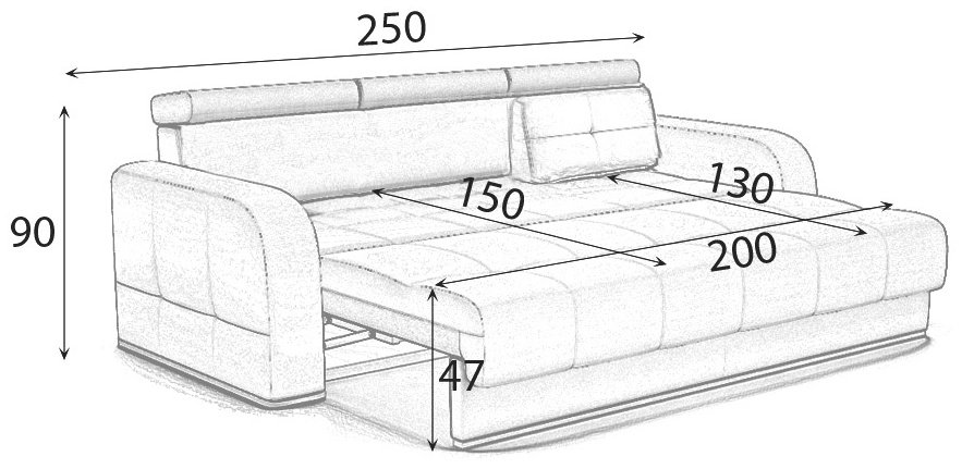 Диван ARIBA Камелот 3Ф, 250х115 см, обивка ткань, серый купить,NaN