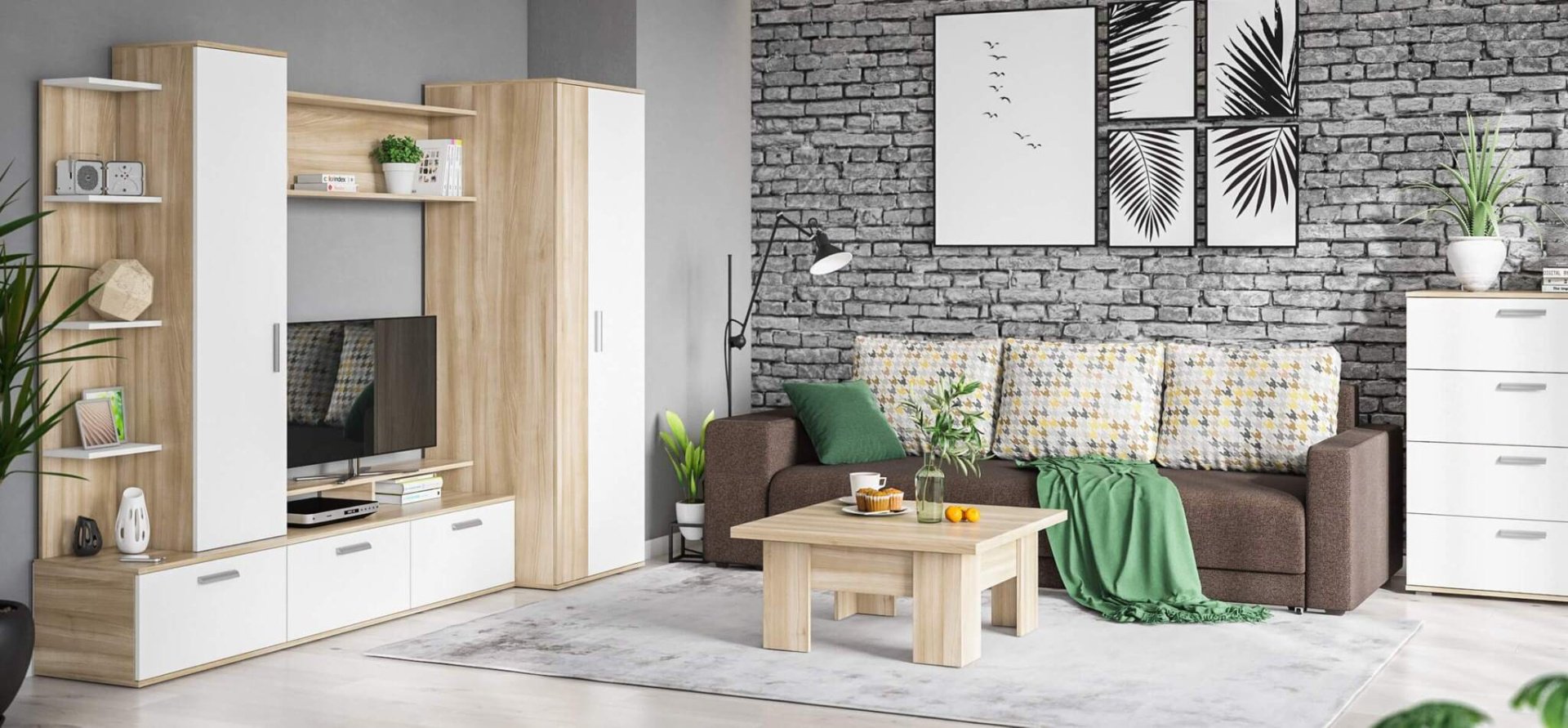 Стенка Прага 240х186х59 см, белый, коричневый купить,NaN