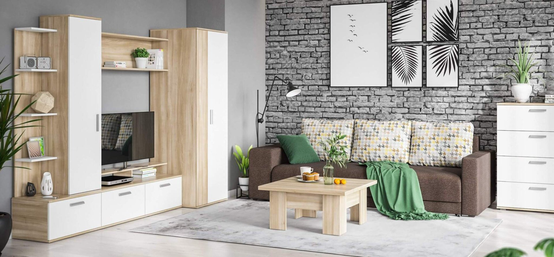 Стенка Прага 240х186х59 см, белый, коричневый купить,NaN