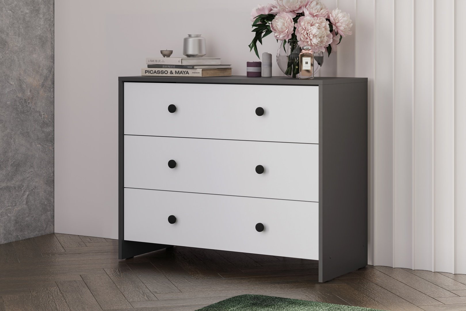 Комод SV Дольче, 90x39x72.6 см, белый, графит купить,NaN