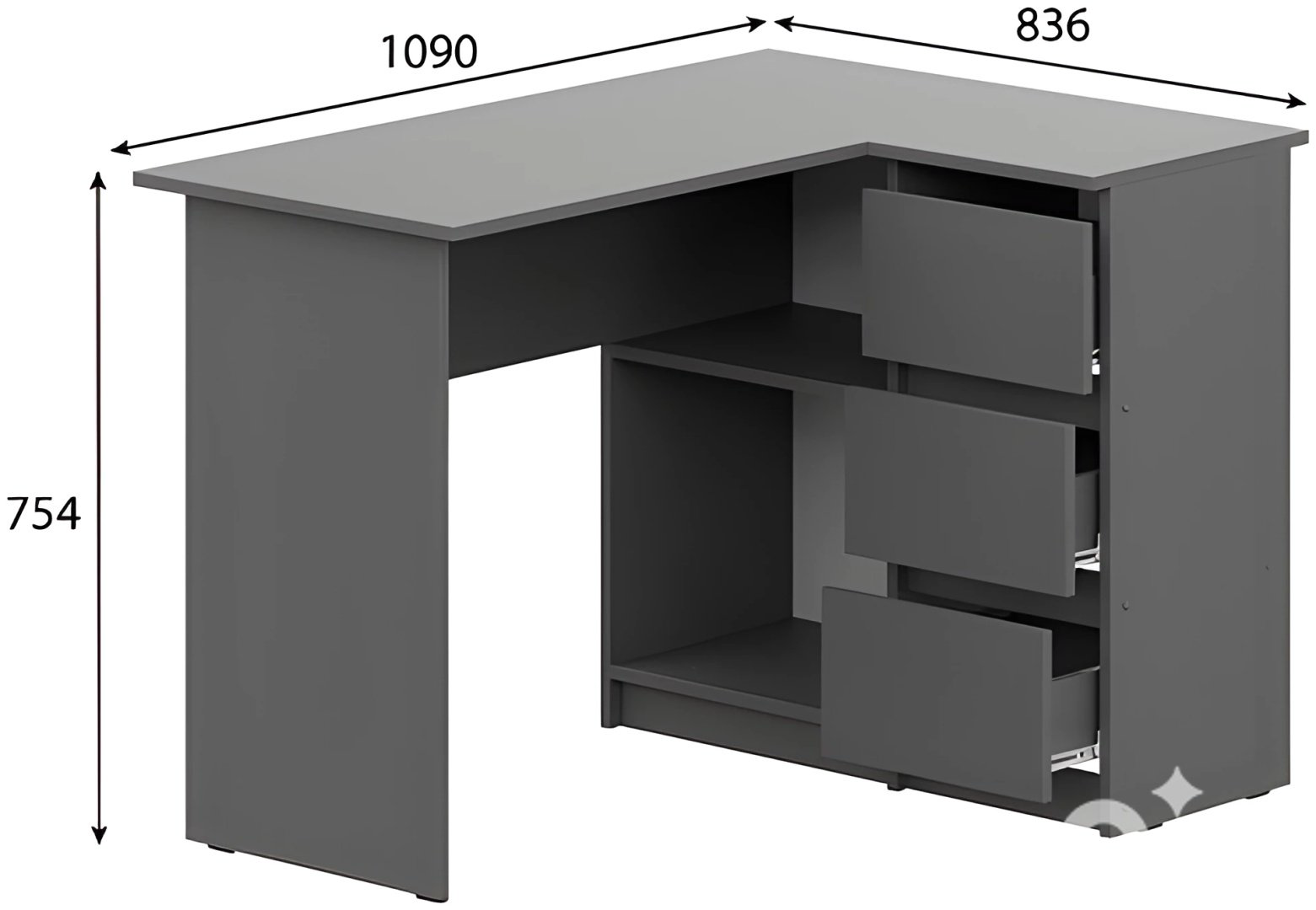 Стол письменный SV Денвер, 109х83.6x75.4 см, графит купить,NaN