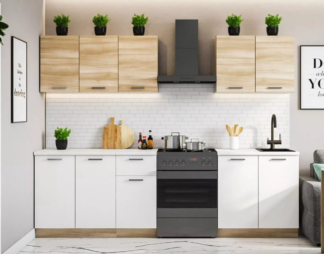 Кухонный гарнитур Divan Boss Люкс, 200x203х60 см, ЛДСП, белый, светло-коричневый купить,NaN