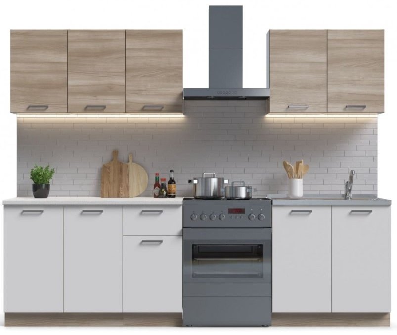Кухонный гарнитур Divan Boss Люкс, 200x203х60 см, ЛДСП, белый, светло-коричневый купить,NaN