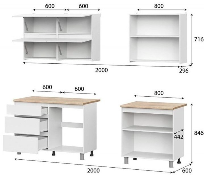 Кухонный гарнитур ZETA Токио серия 3, 200x215х60 см, ЛДСП, белый купить,NaN