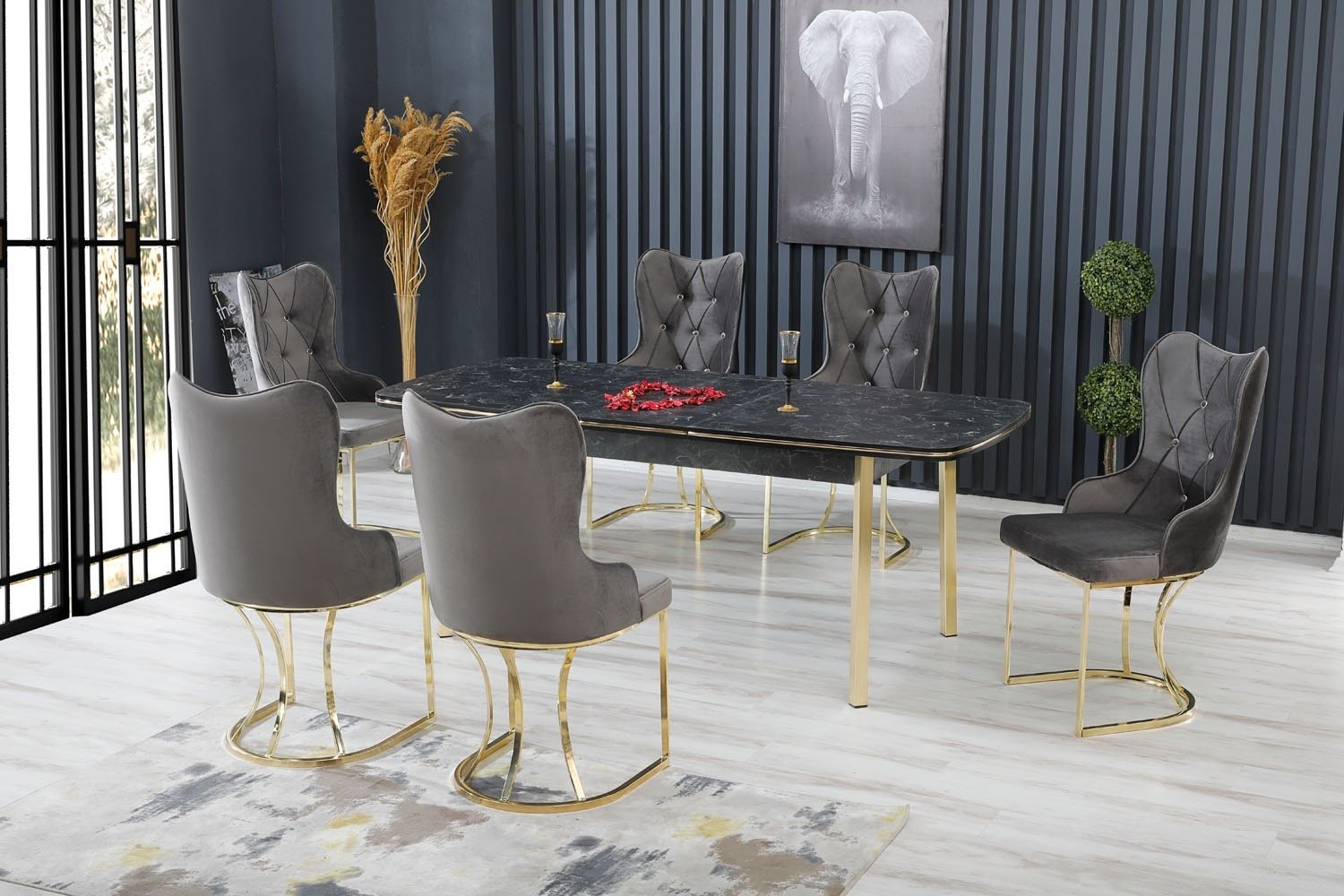 Комплект Samruk Mebel Mayami, стол 200х90 см + 6 стульев, серый купить,NaN