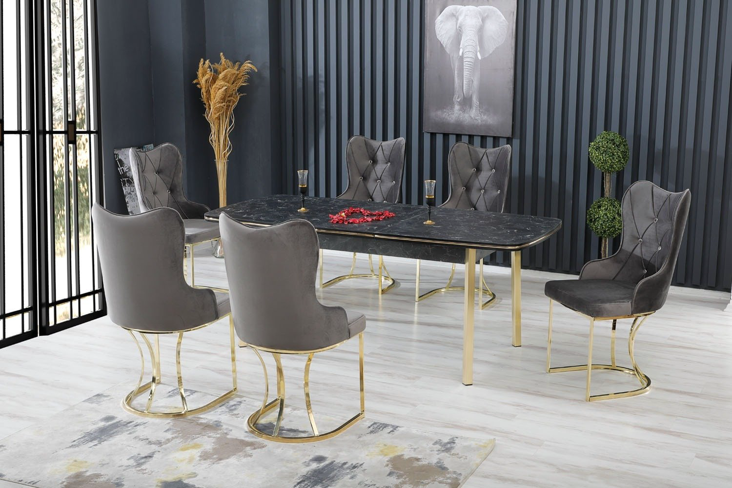 Комплект Samruk Mebel Mayami, стол 200х90 см + 6 стульев, серый купить,NaN