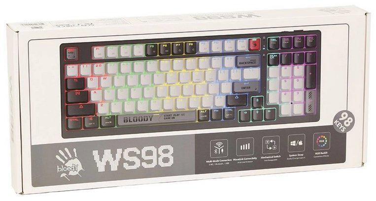 Клавиатура A4Tech WS98 Bloody Grey белый купить,35083