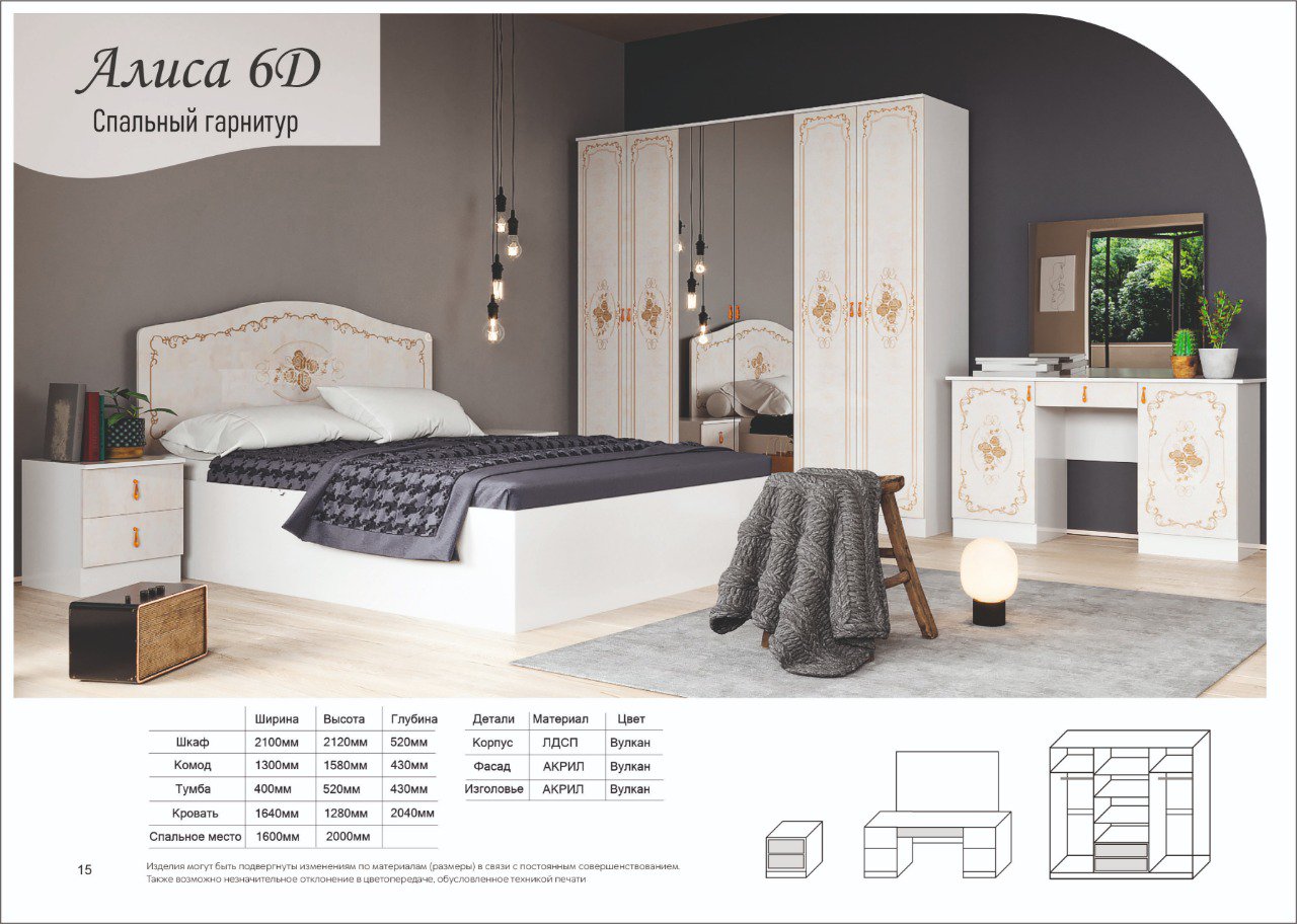 Спальный гарнитур Азия Бренд Алиса 6ДВ 160x200 белый - ForteMarket Спальный гарнитур Азия Бренд Алиса 6ДВ 160x200 белый купить,0