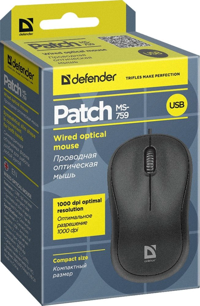 Мышь Defender Patch MS-759 черный купить,NaN