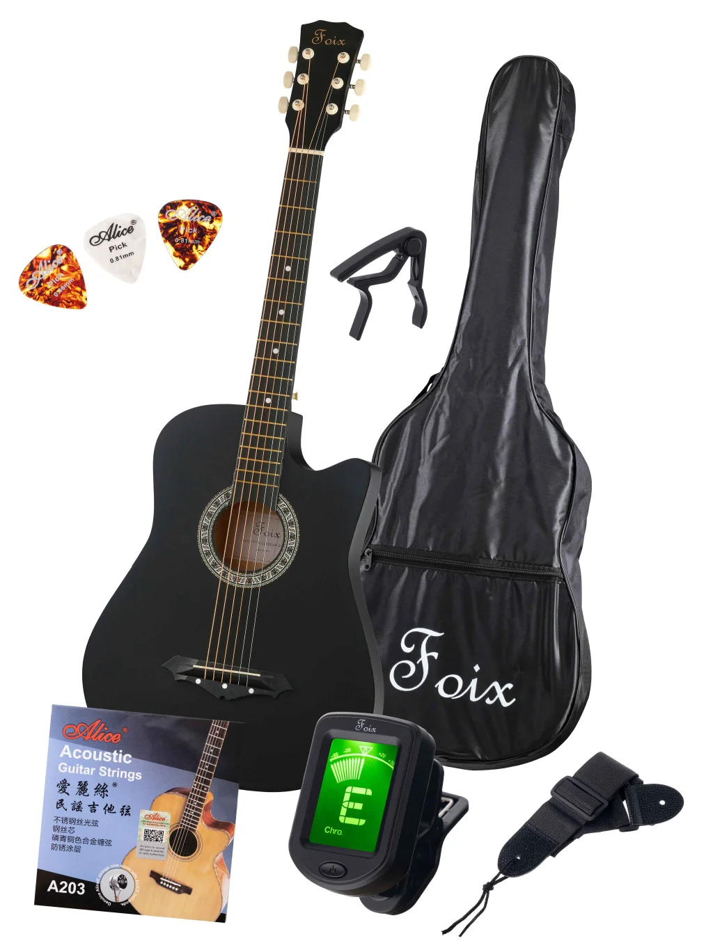 Акустическая гитара Foix FFG-2038CAP-BK-MAT Black + аксессуары - ForteMarket Акустическая гитара Foix FFG-2038CAP-BK-MAT Black + аксессуары купить,0
