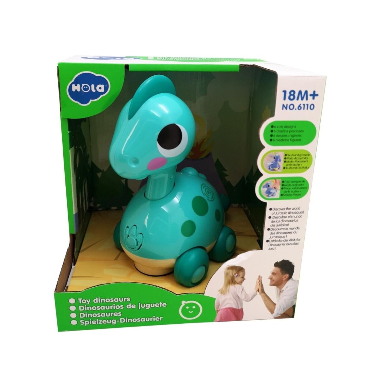 Игрушка развивающая Hola Динозаврик на колесиках бирюзовая купить,NaN