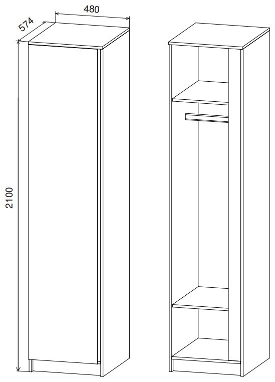Распашной шкаф МФ Система Марли, 48x210х57.4 см, белый купить,NaN