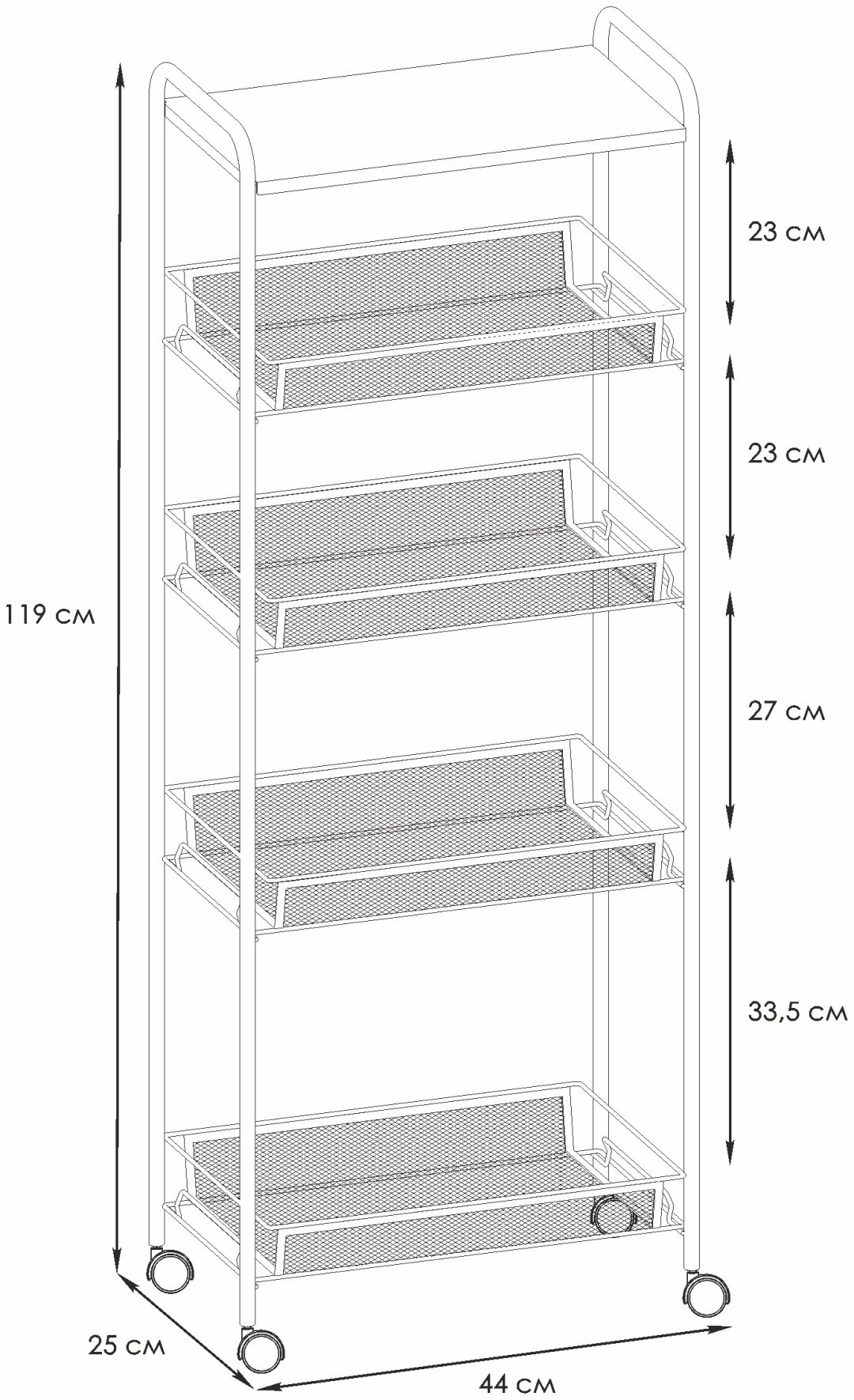 Этажерка универсальная ЗМИ Ладья Э 443 Ч 25КС 44x25x119 см, металл купить,NaN