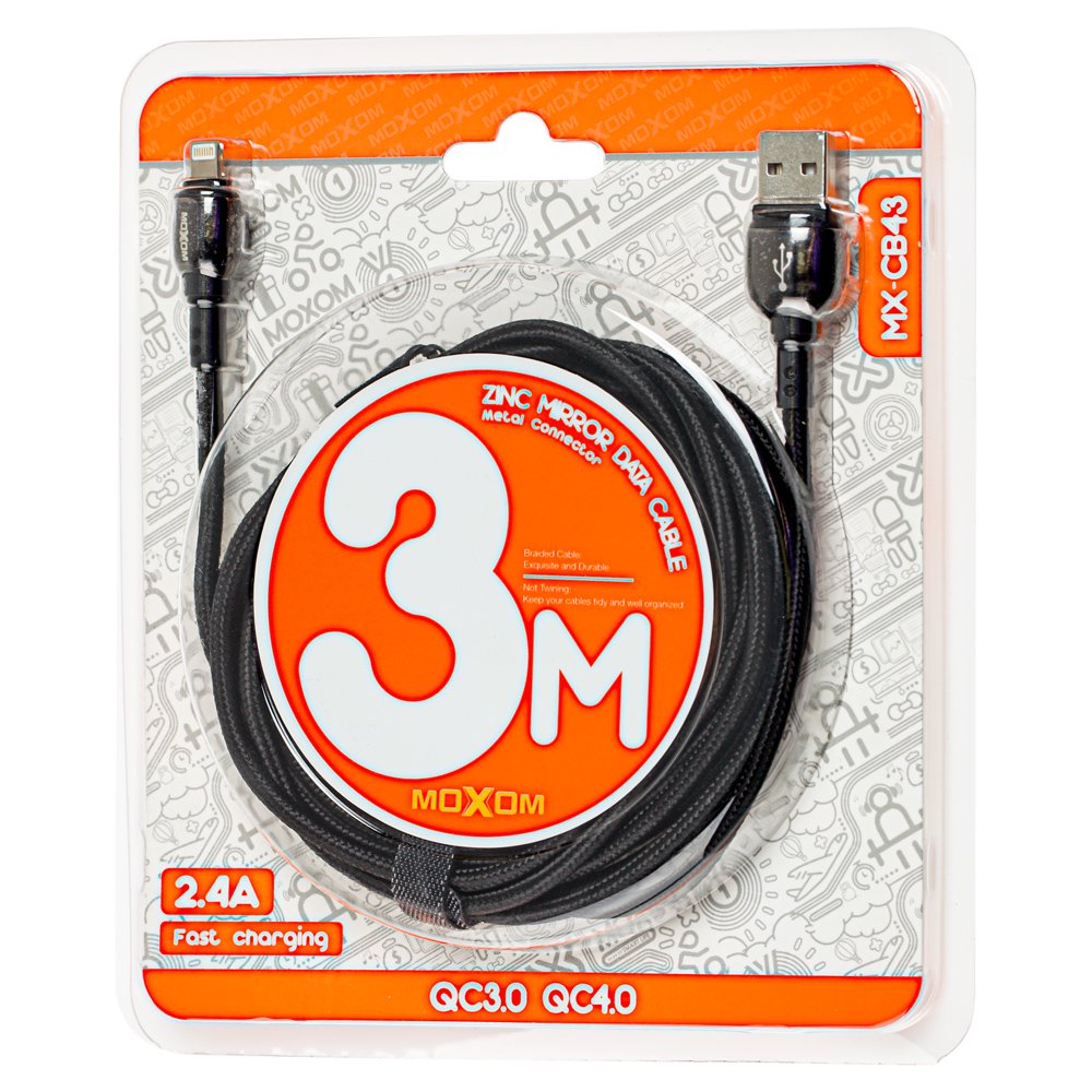 Дата-кабель Moxom Zinc Mirror USB -Lightning MX-CB43 3m черный купить,NaN