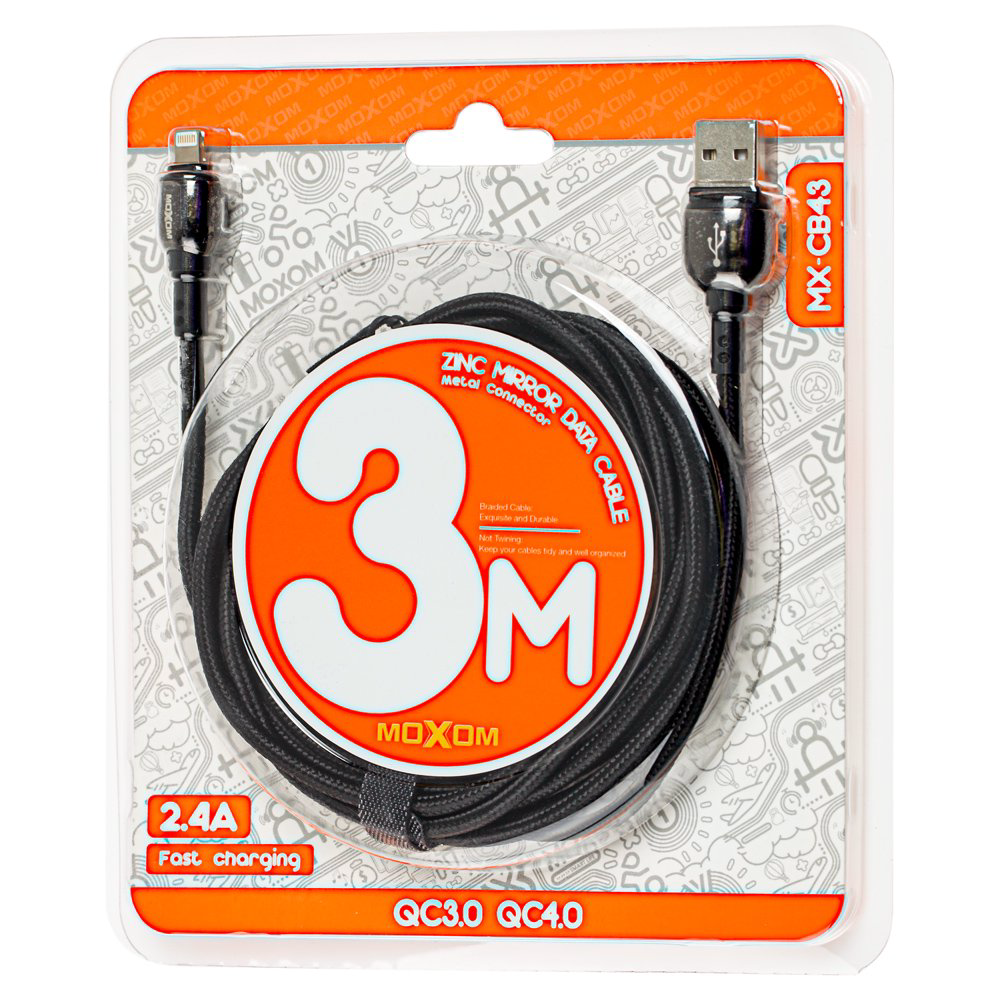  Дата-кабель Moxom Zinc Mirror USB -Lightning MX-CB43 3m черный купить,NaN