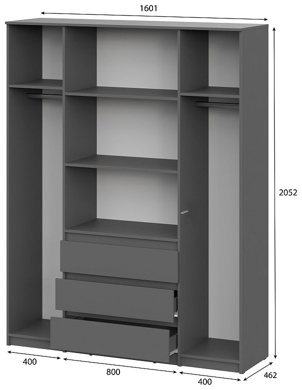 Распашной шкаф SV Денвер, 160.1x205.2х46.2 см, графит купить,NaN
